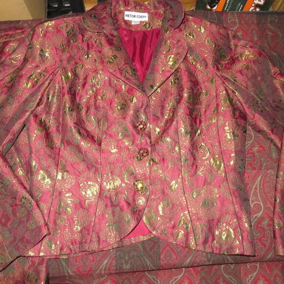 Victor Costa skirt & jacket in metallic paisley embellished buttons Vintage 14 - Picture 1 of 14